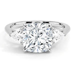 Triangle Side Stone Three Stone Cushion Moissanite Engagement Ring