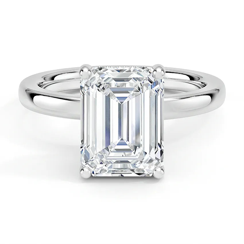 Solitaire Four Prong Emerald Cut Moissanite Engagement Ring