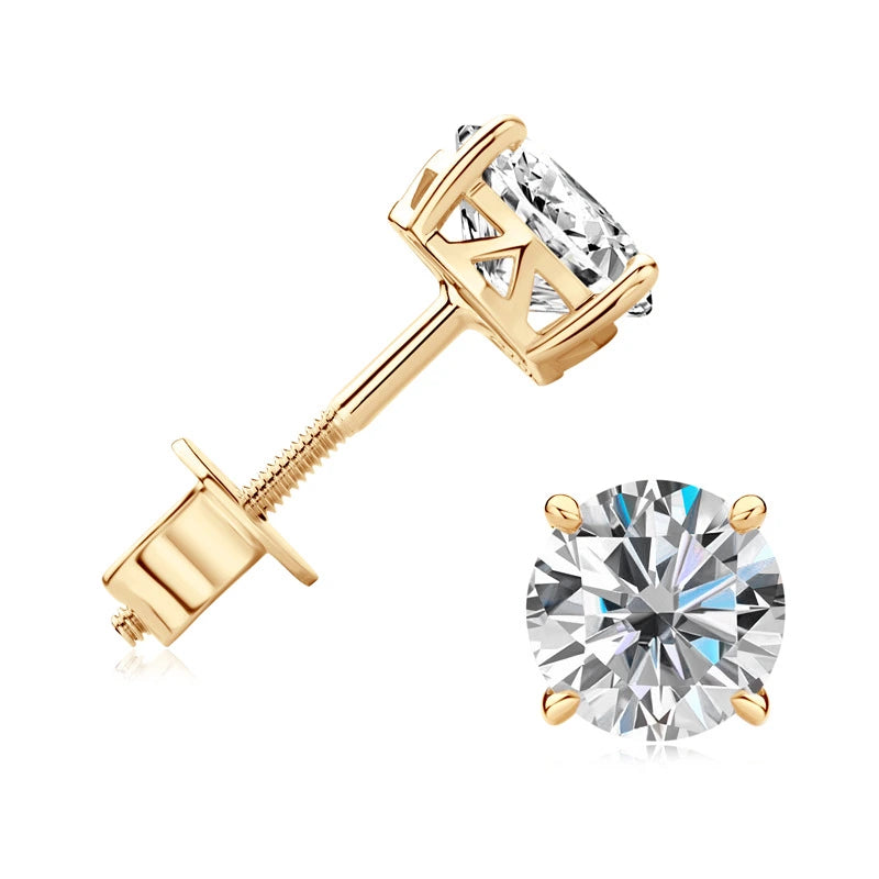 Lattice 4-Prong Set 14k Gold Moissanite Screw Back Stud Earrings (1.6ct total weight)