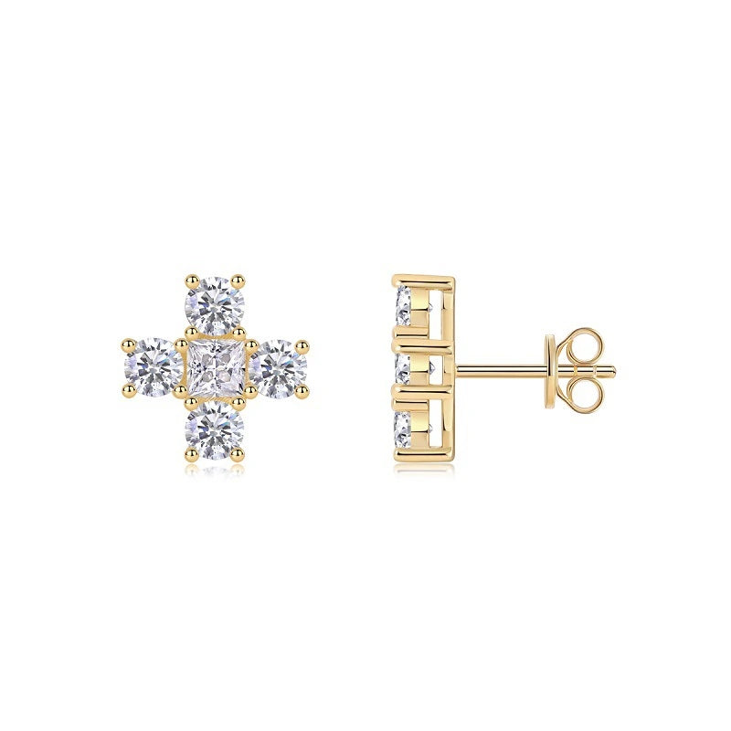 Princess&Round Moissanite Cross Stud Earrings