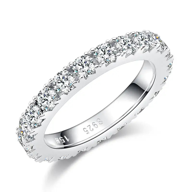 French Pave Moissanite Eternity Wedding Band 3.0mm