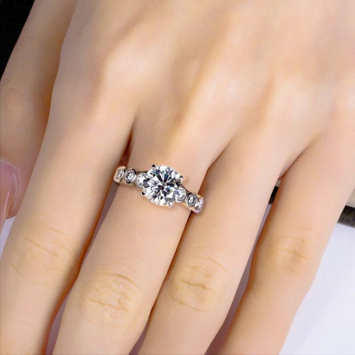 Bezel Set Sidestone Moissanite Engagement Ring