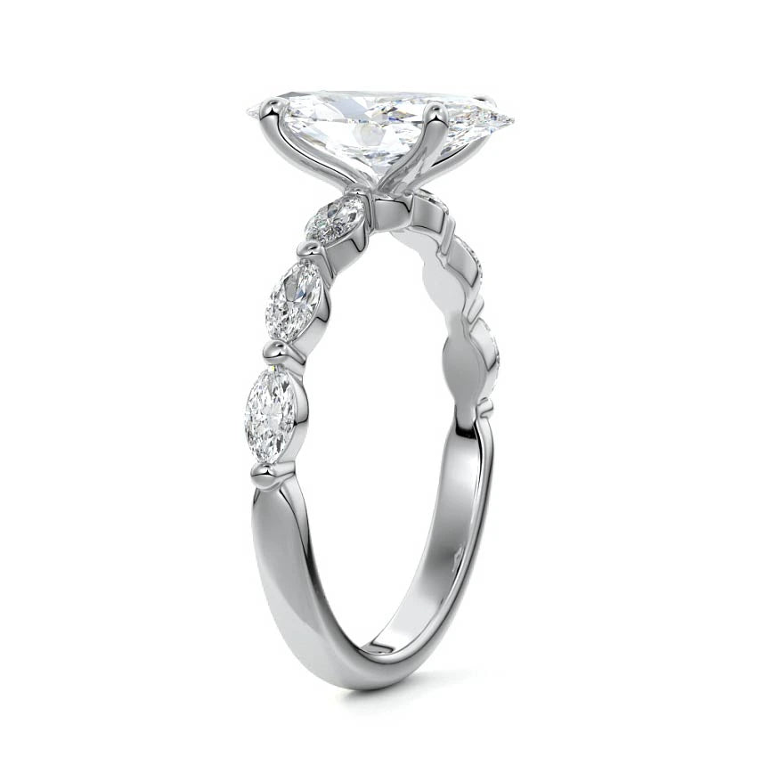 Marquise Sidestone Marquise Engagement Ring