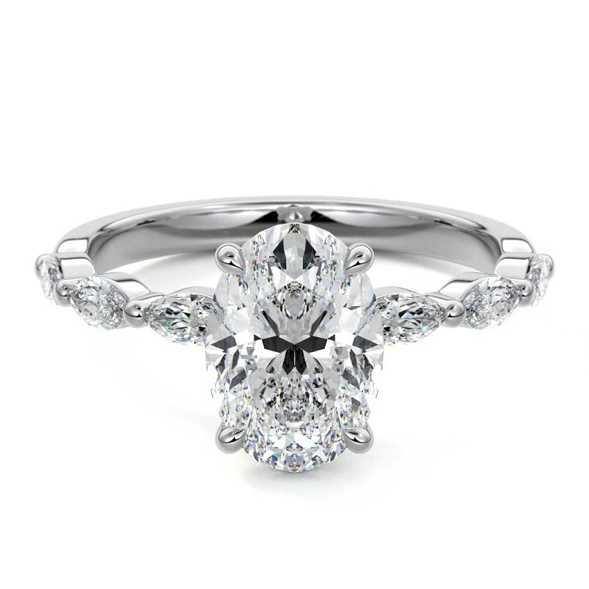 Marquise Sidestone Oval Engagement Ring