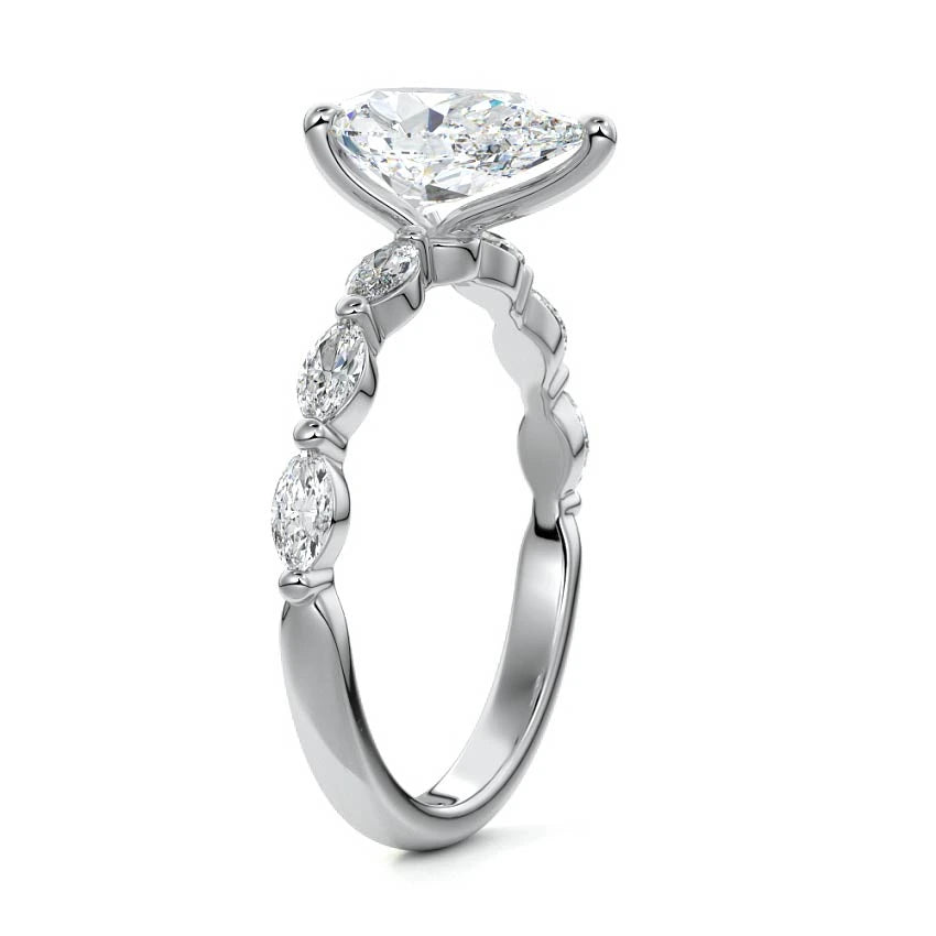 Marquise Sidestone Pear Engagement Ring