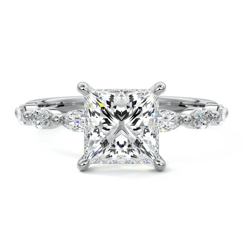 Marquise Sidestone Princess Engagement Ring