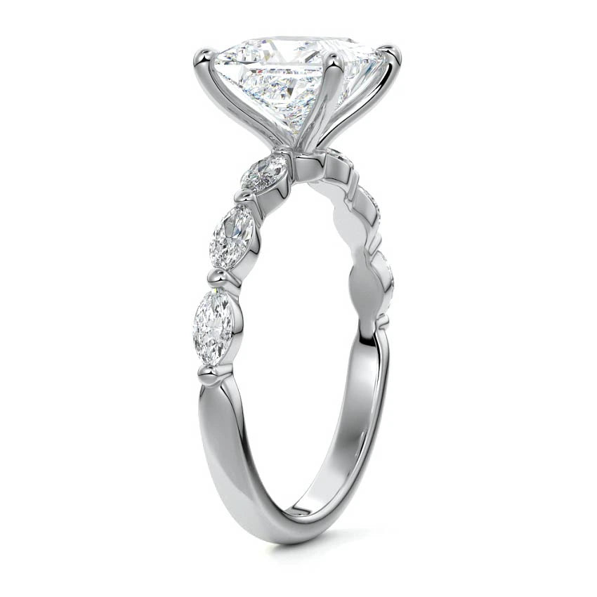 Marquise Sidestone Princess Engagement Ring