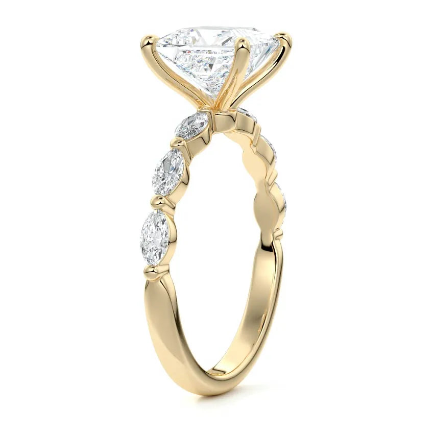 Marquise Sidestone Princess Engagement Ring