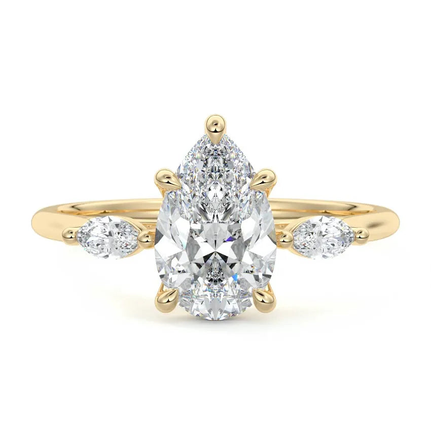 Marquise Side Three Stone Pear Engagement Ring