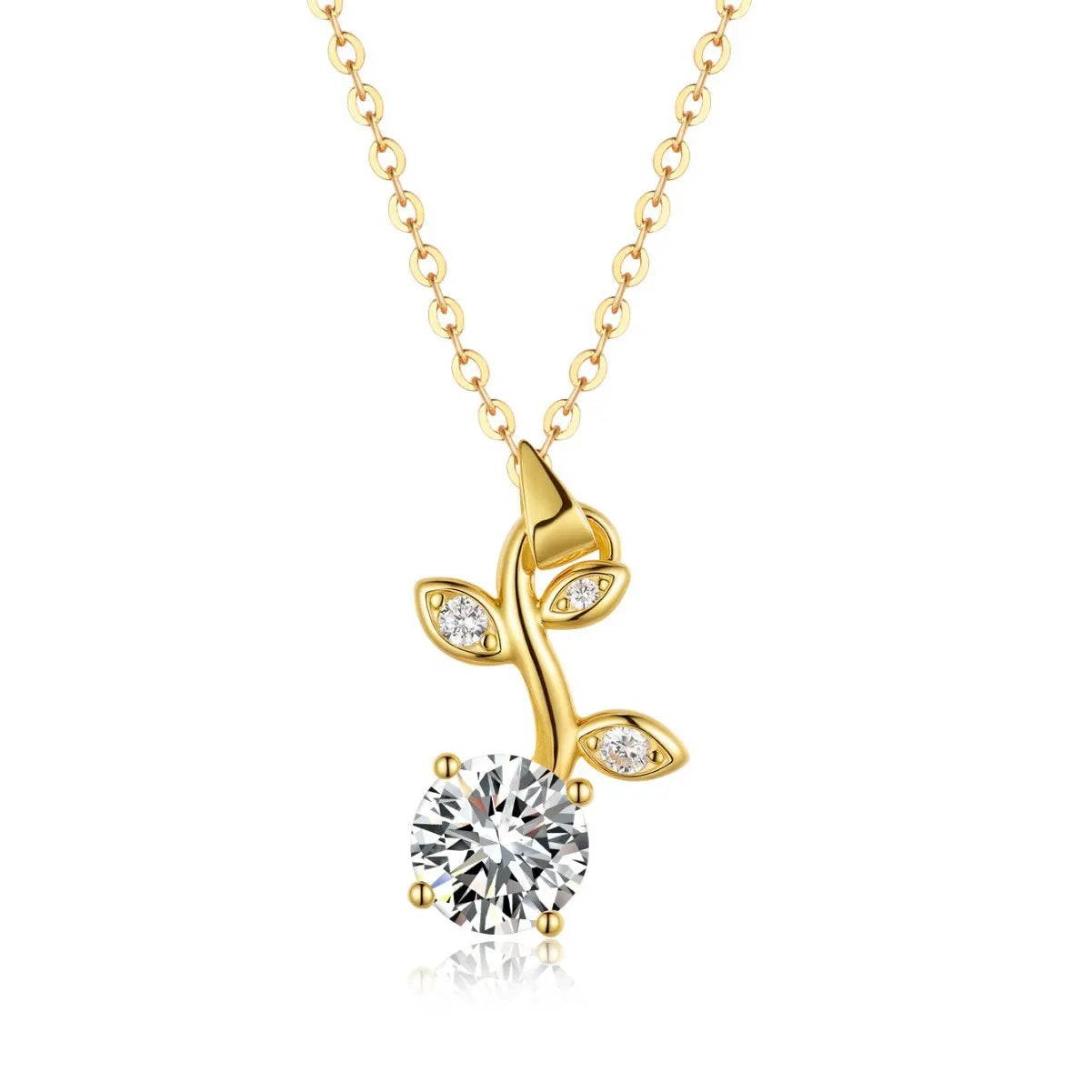 Accent Vine Leaf Pendant Moissanite Necklace