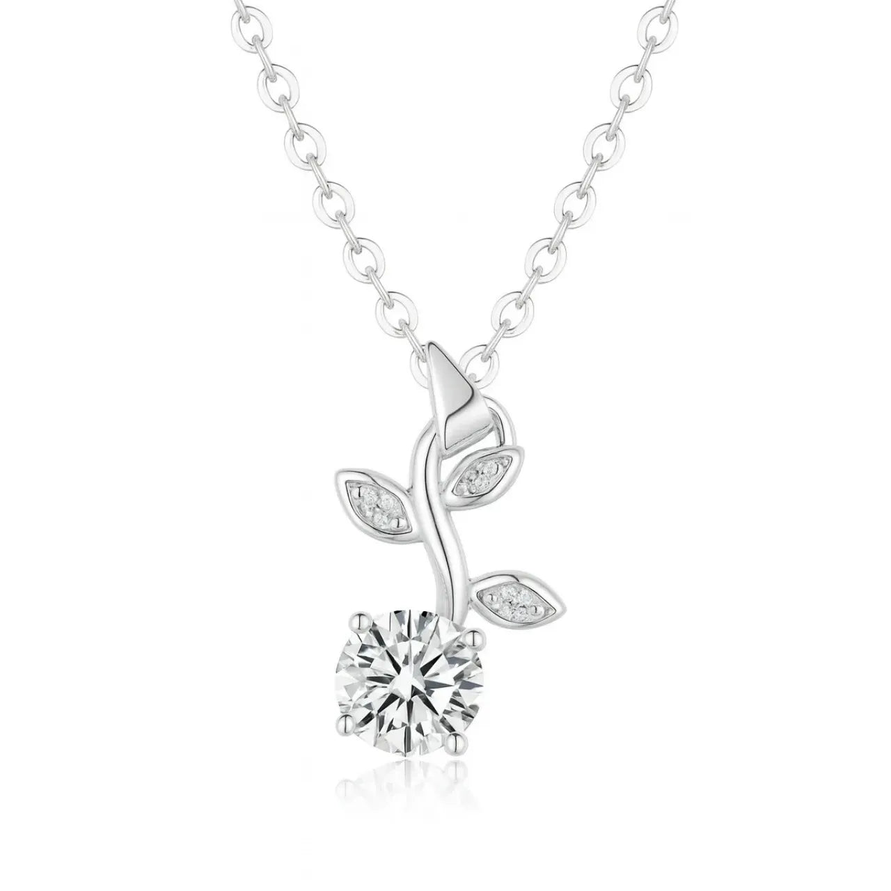 Accent Vine Leaf Pendant Moissanite Necklace