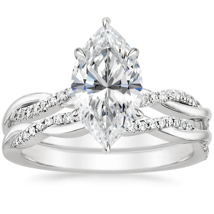 Twisted Vine Hidden Halo Marquise Moissanite Bridal Set