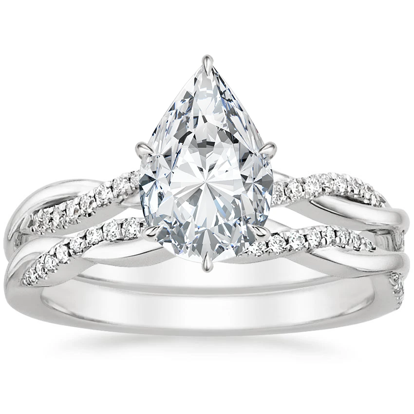 Twisted Vine Hidden Halo Pear Moissanite Bridal Set