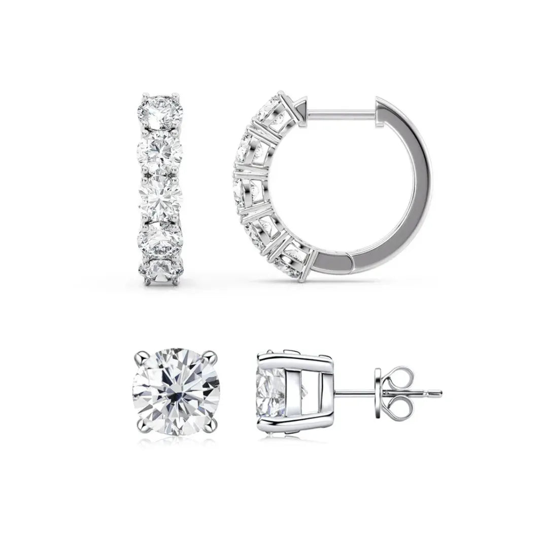 Classic 5-Stone Hoop & 4-Prong Stud Earrings Set