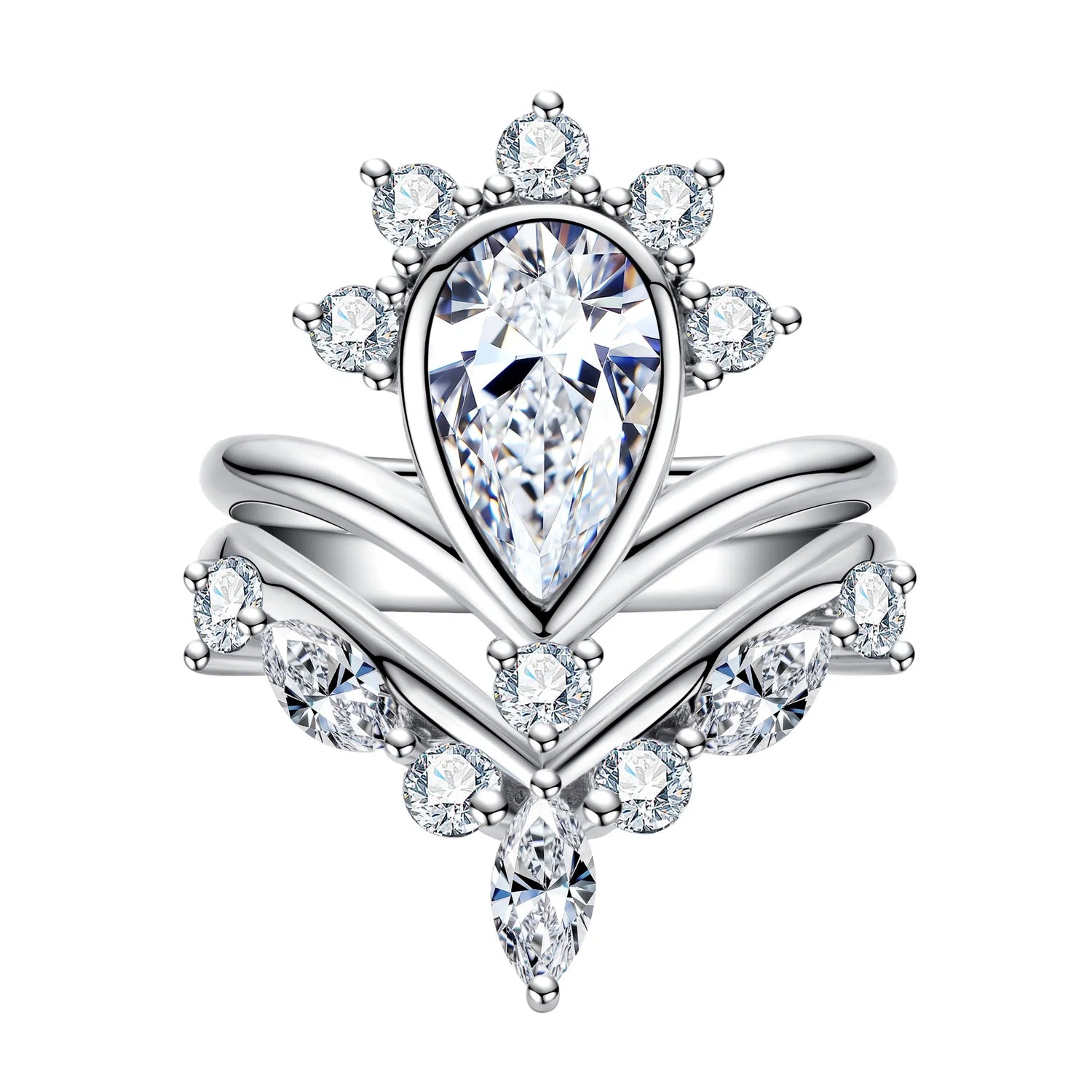 Crown Pear Cut Moissanite Bridal Set