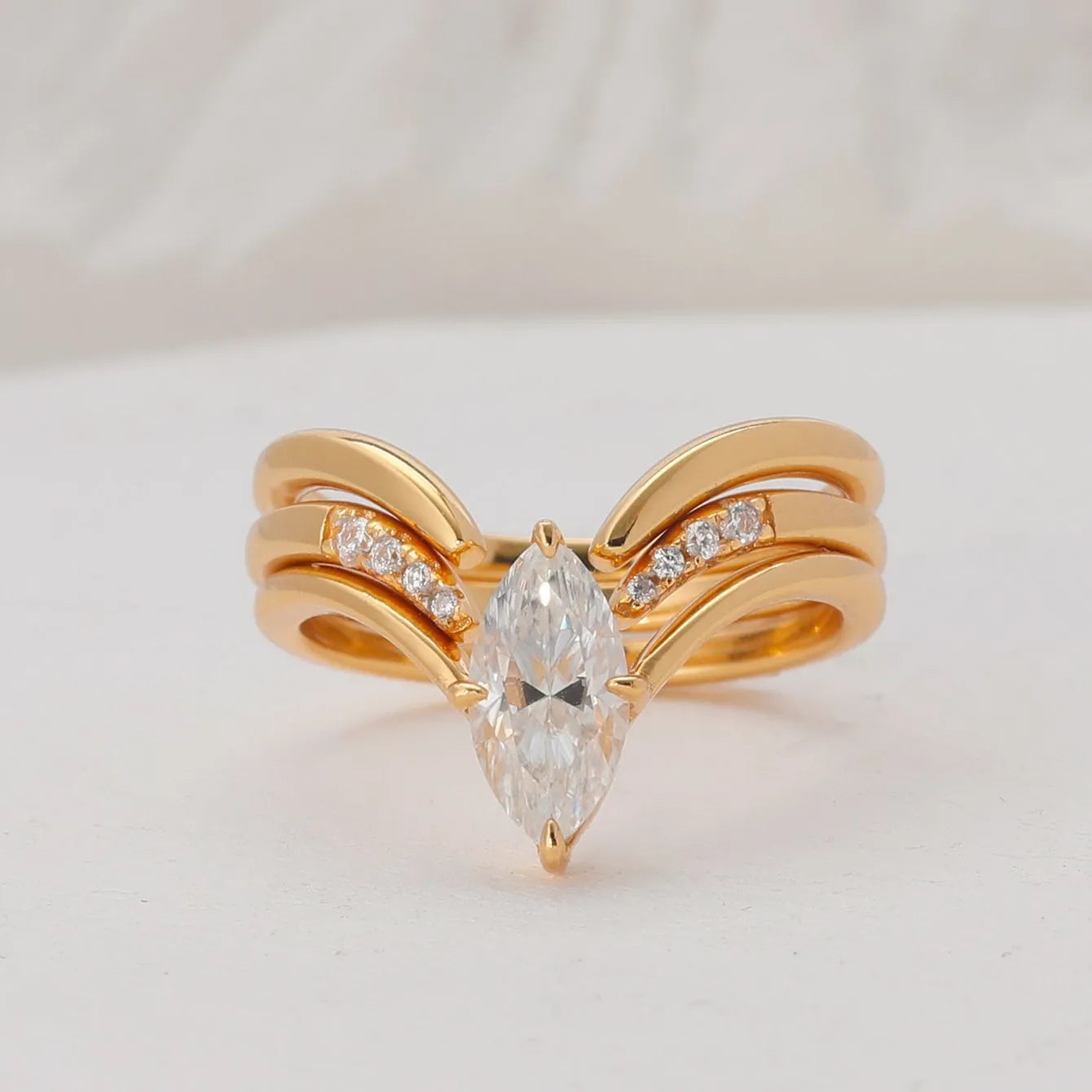Curved Accent Marquise Moissanite Ring Sets