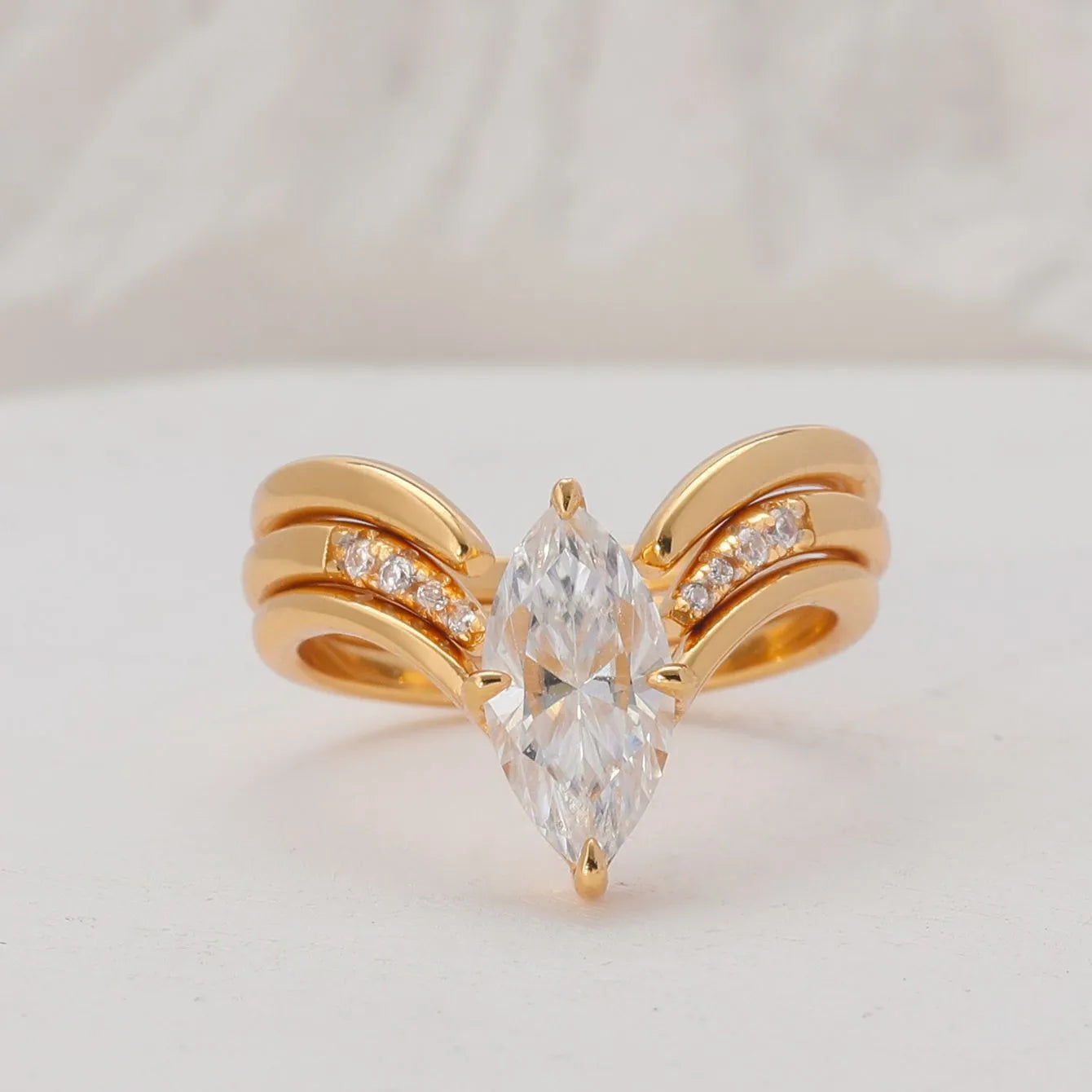 Curved Accent Marquise Moissanite Ring Sets