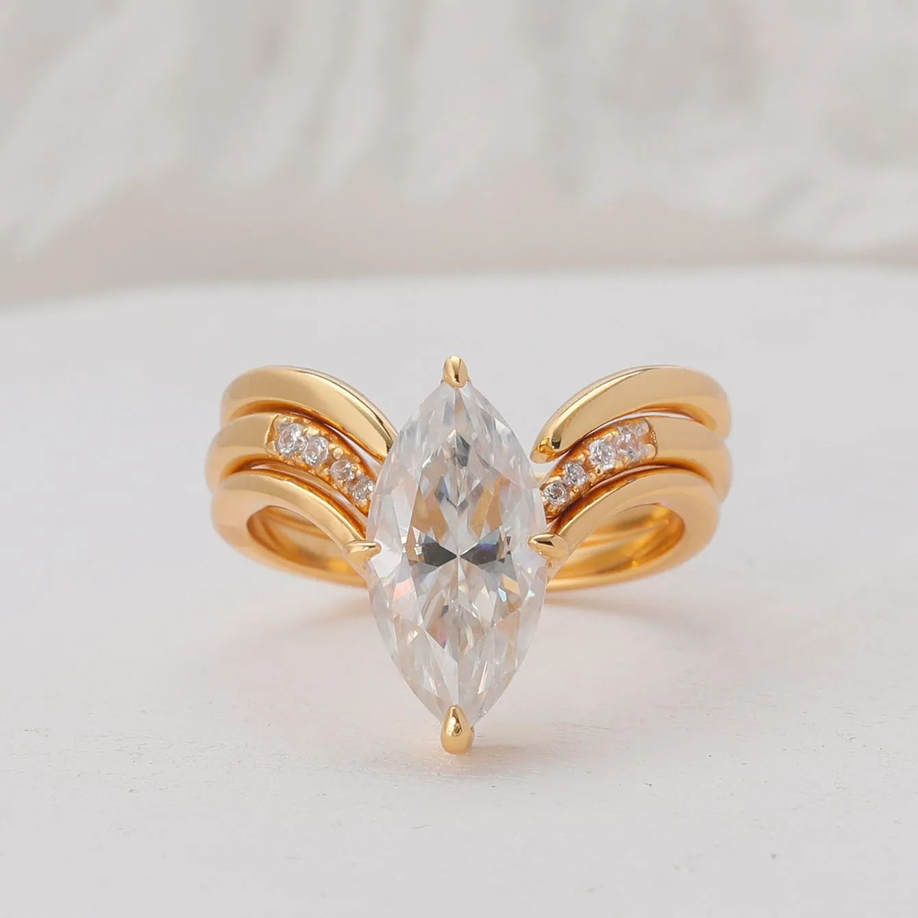 Curved Accent Marquise Moissanite Ring Sets