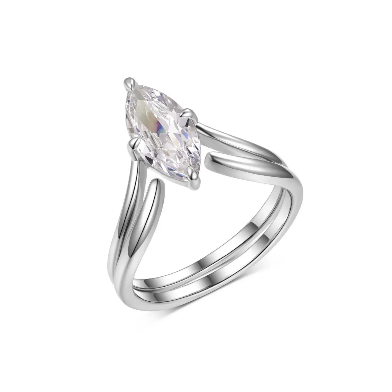 Curved Marquise Moissanite Ring Set