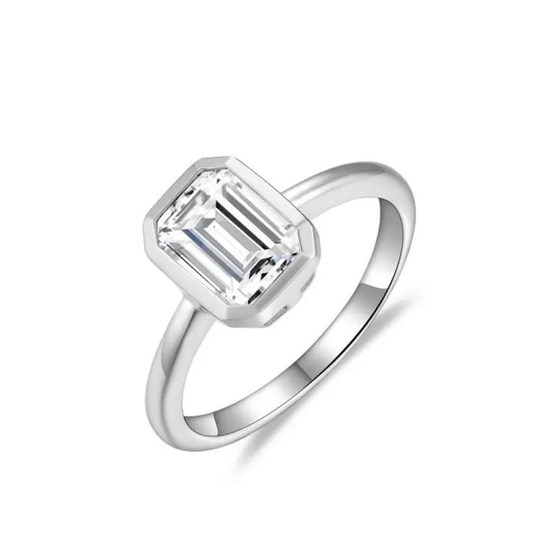 Solitaire Bezel Emerald Moissanite Ring 2.0 ct