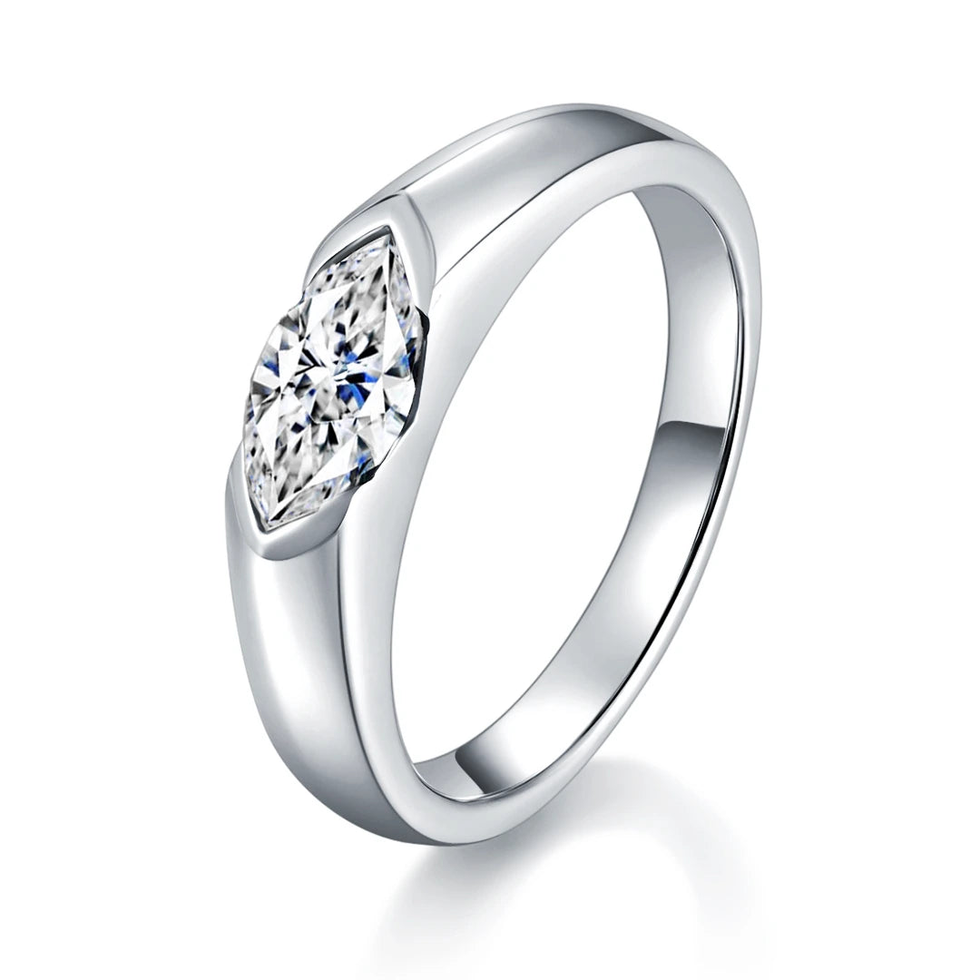 East-West Half Bezel Marquise Moissanite Ring