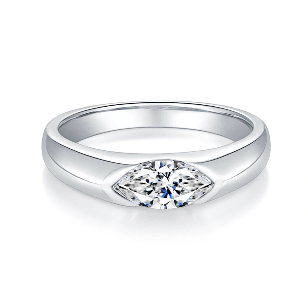 East-West Half Bezel Marquise Moissanite Ring