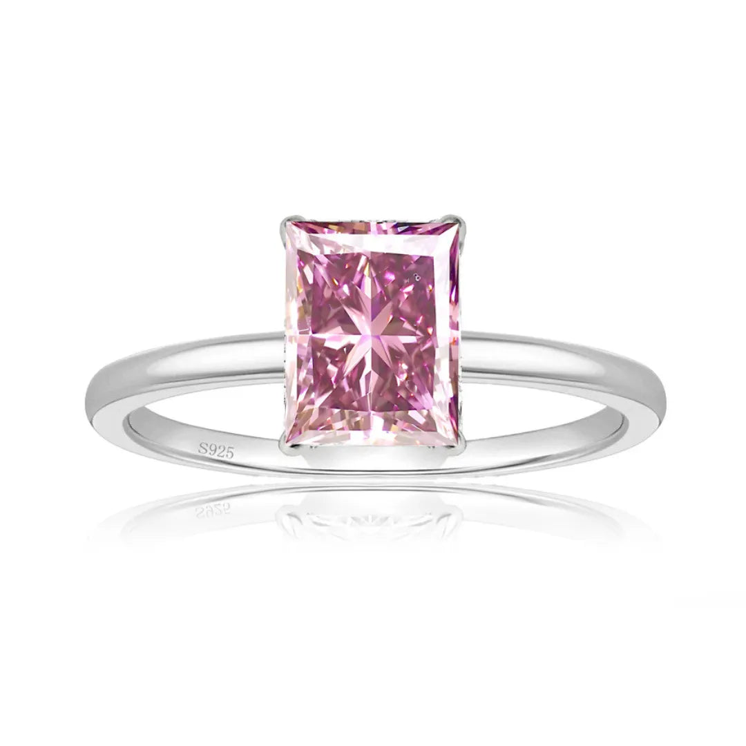 Pink Emerald Solitaire Moissanite Engagement Ring