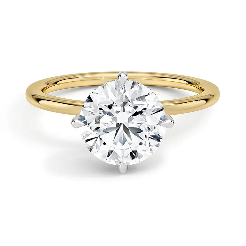 Mixed Metal Compass Prong Hidden Halo Round Engagement Ring