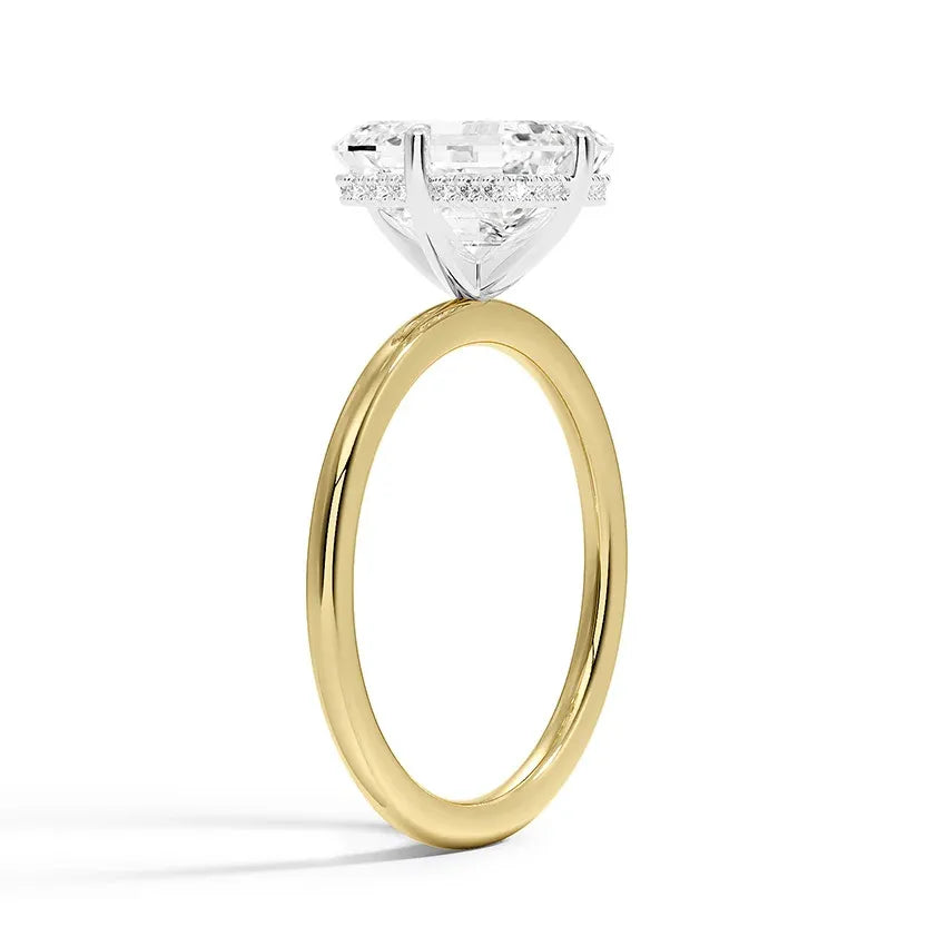 Mixed Metal Compass Prong Hidden Halo Round Engagement Ring