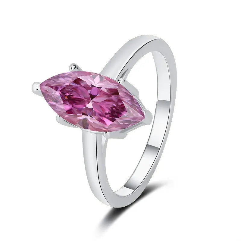 Pink Marquise Solitaire Moissanite Engagement Ring