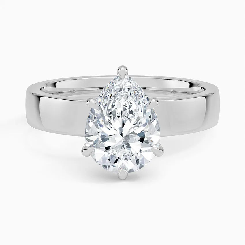 Pear Cut Solitaire Thick Band Moissanite Ring