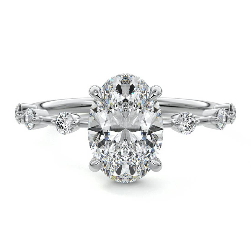 Petite Pave Hidden Halo Oval Engagement Ring