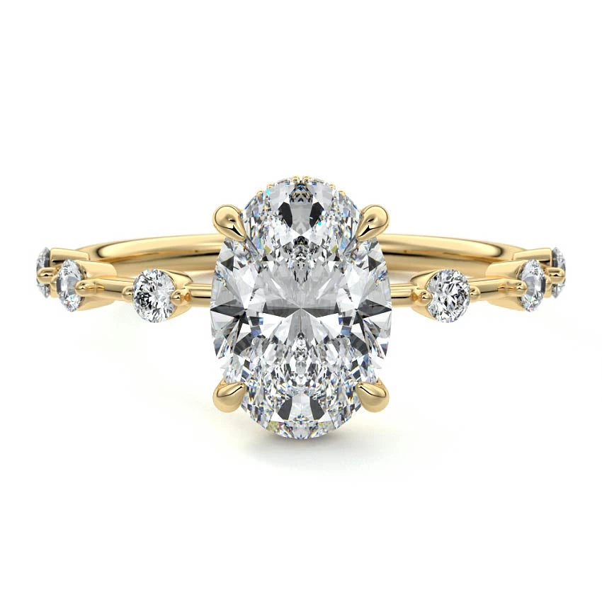 Petite Pave Hidden Halo Oval Engagement Ring