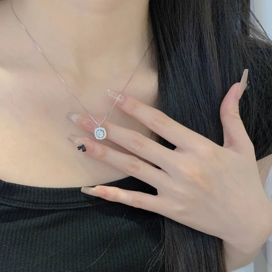 Petite Round Moissanite in Cushion Halo Pendant
