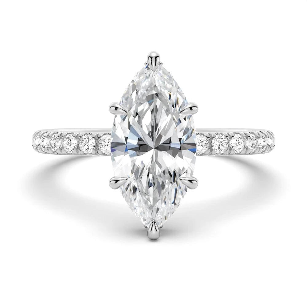 French Pave Hidden Halo Marquise Engagement Ring