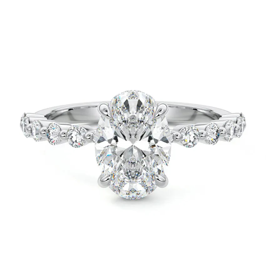 Shared Prong Hidden Halo Oval Engagement Ring