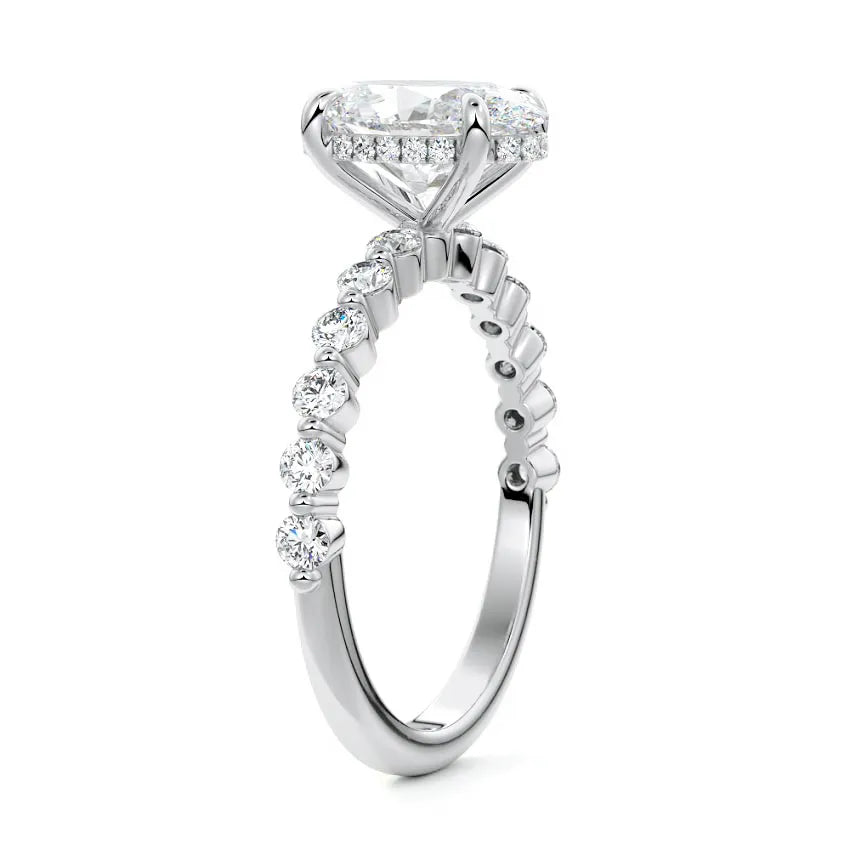 Shared Prong Hidden Halo Oval Engagement Ring