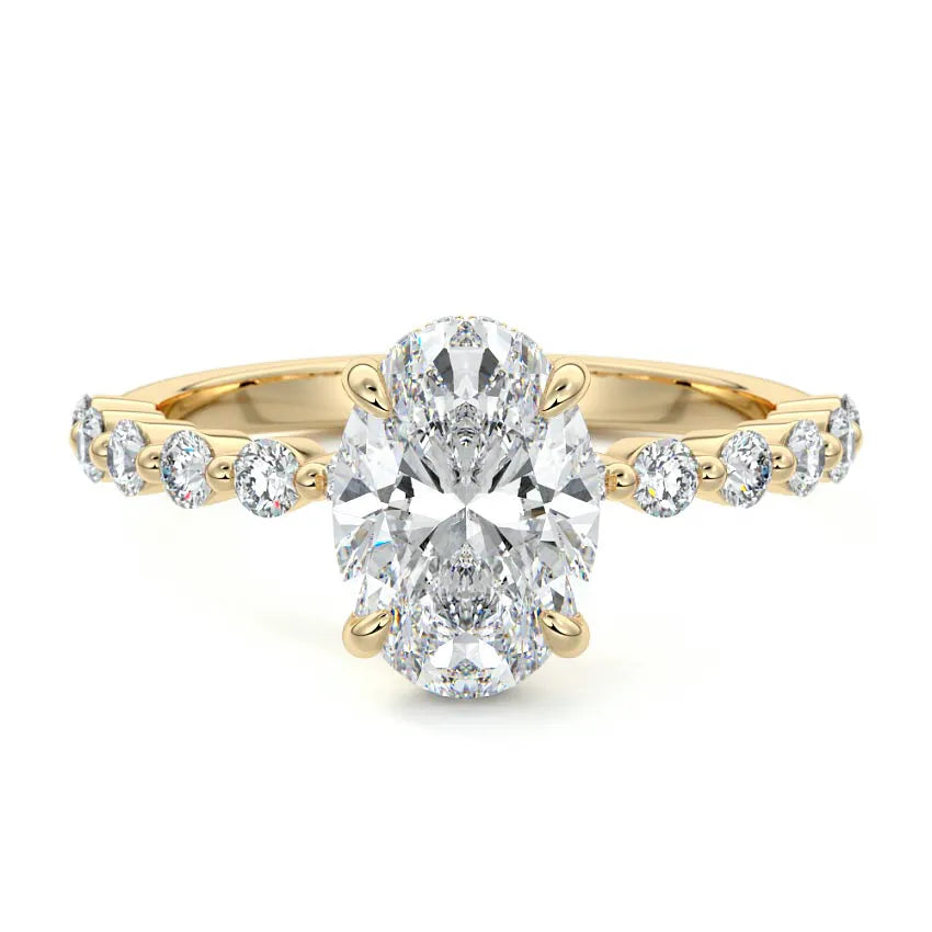 Shared Prong Hidden Halo Oval Engagement Ring