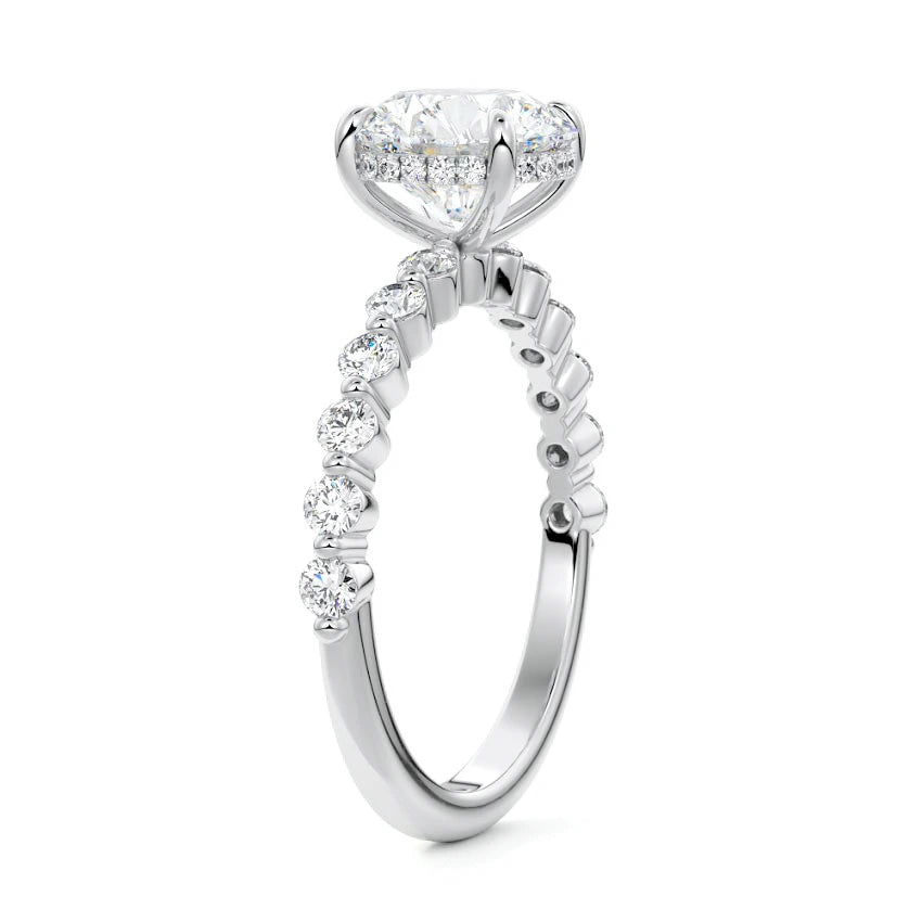 Shared Prong Hidden Halo Round Engagement Ring