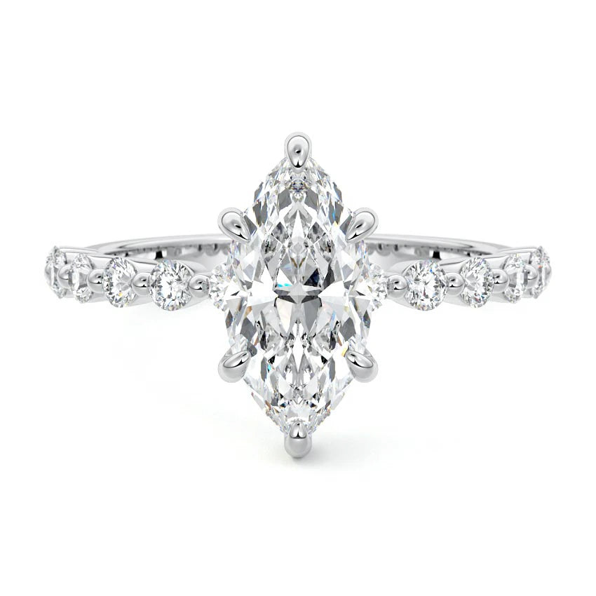 Shared Prong Hidden Halo Marquise Engagement Ring