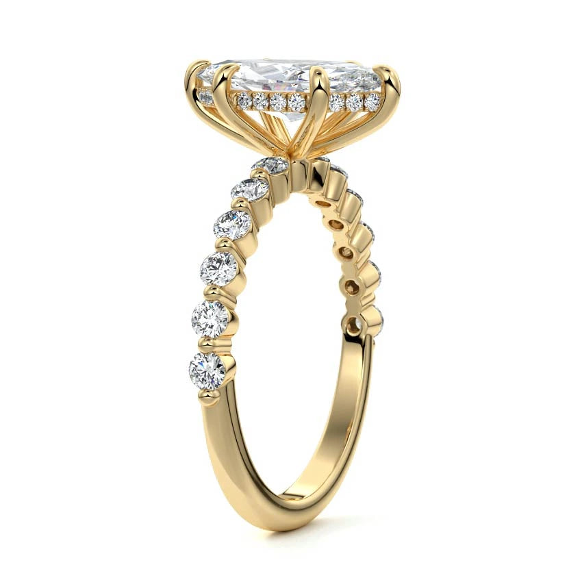 Shared Prong Hidden Halo Marquise Engagement Ring