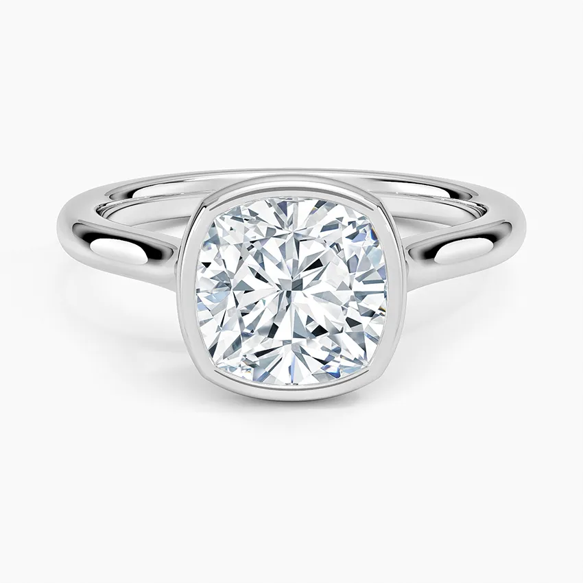 Solitaire Bezel Cushion Cut Engagement Ring