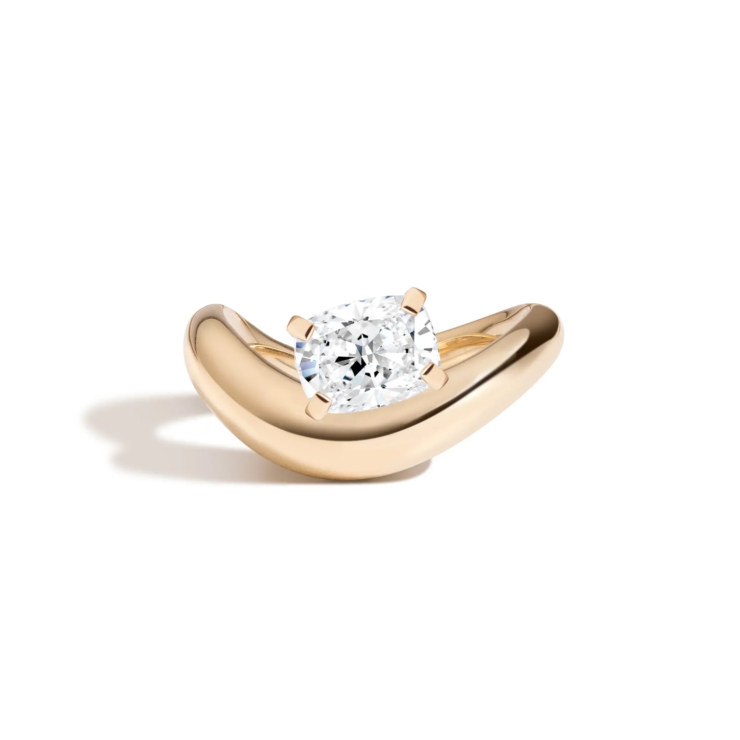 Solitaire Curved Elongated Cushion Cut Engagement Ring