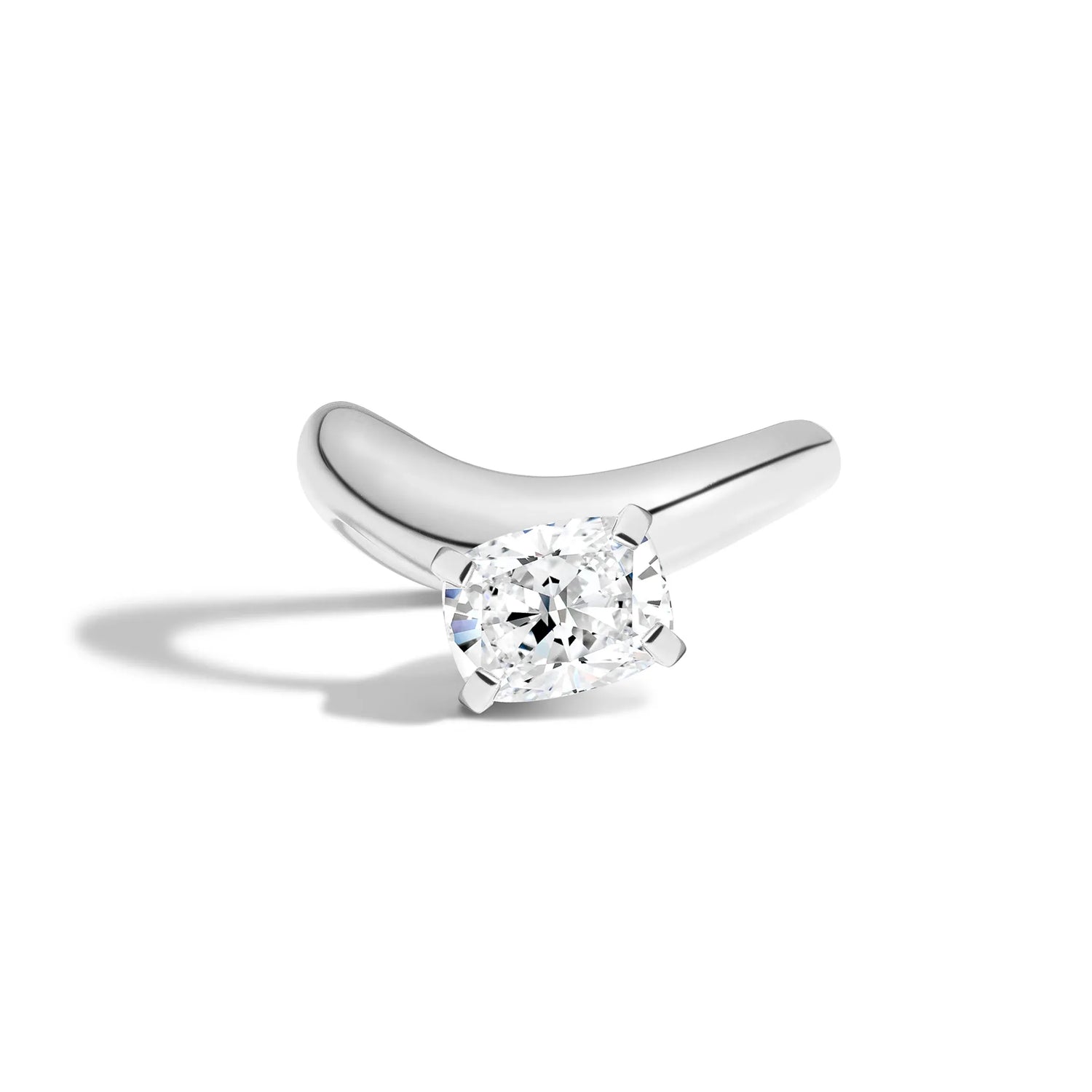 Solitaire Curved Elongated Cushion Cut Engagement Ring