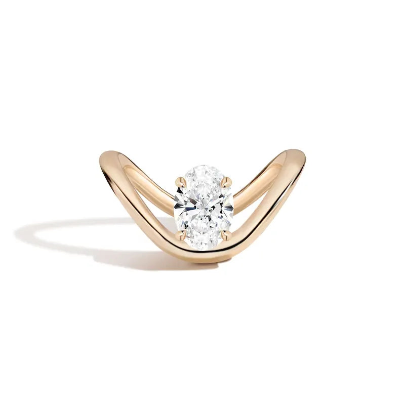 Solitaire V Curved Oval Cut Engagement Ring