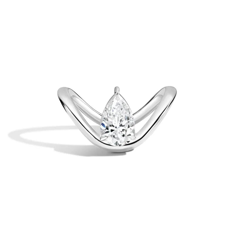 Solitaire V Curved Pear Cut Engagement Ring