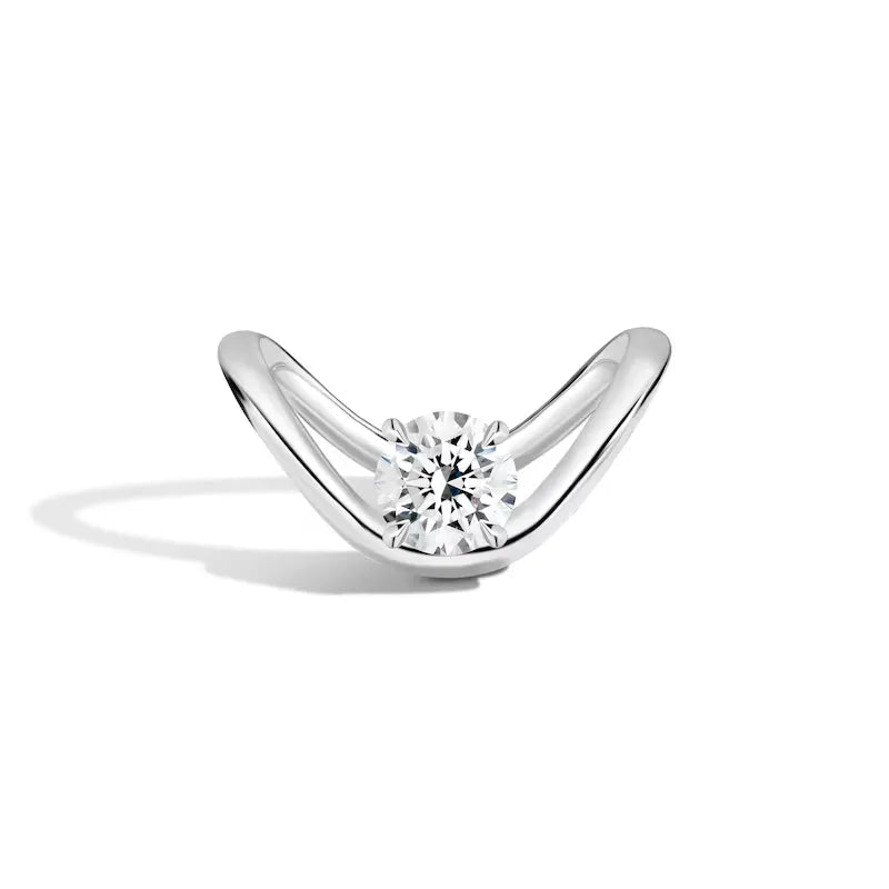 Solitaire V Curved Round Cut Engagement Ring