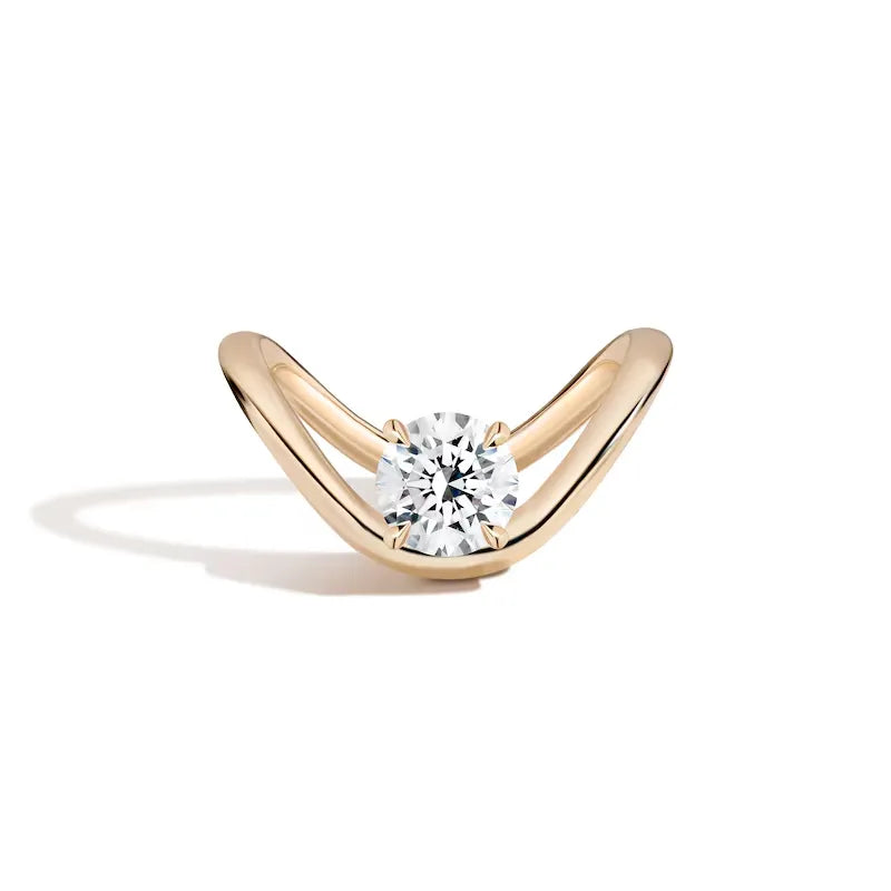 Solitaire V Curved Round Cut Engagement Ring