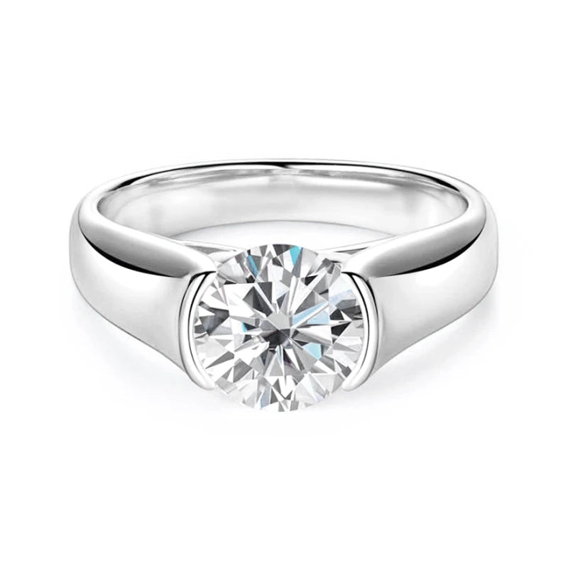 Thick Band Half Bezel Moissanite Ring