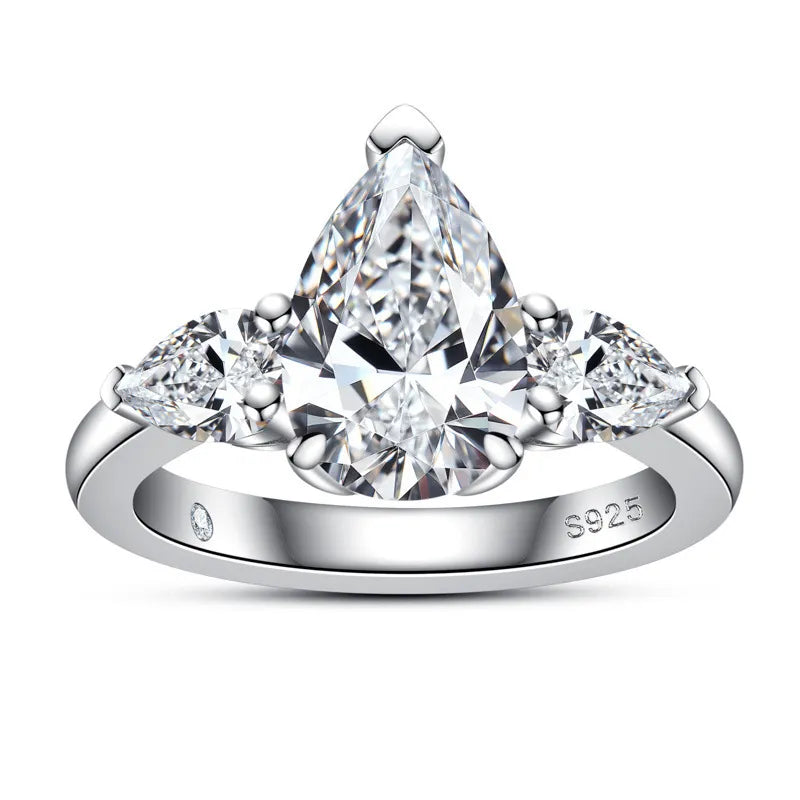 Three Stone Pear Cut Moissanite Engagement Ring